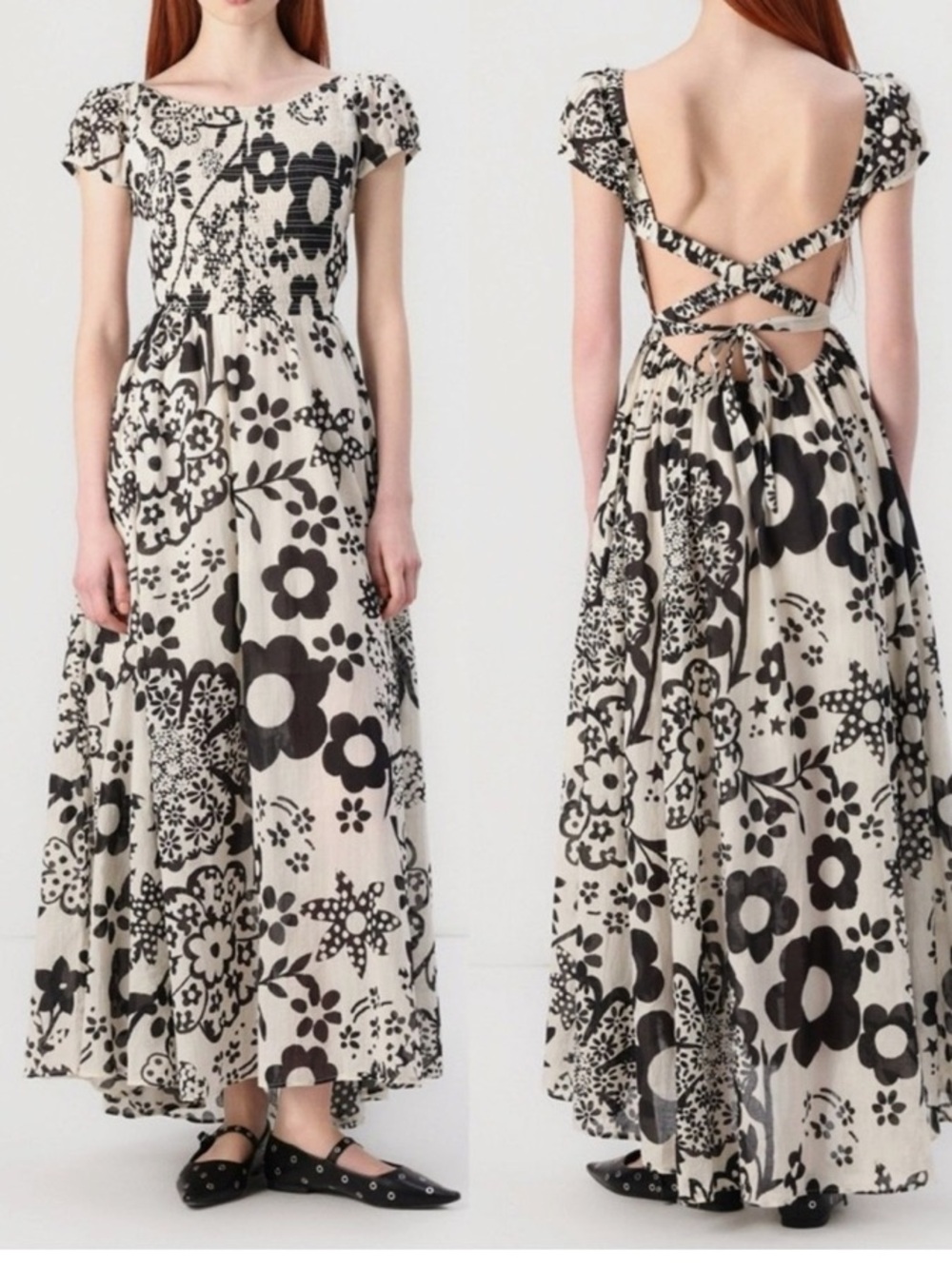 Free People Bohemian Ultraviolet Midi Maxi Dress Black White Floral